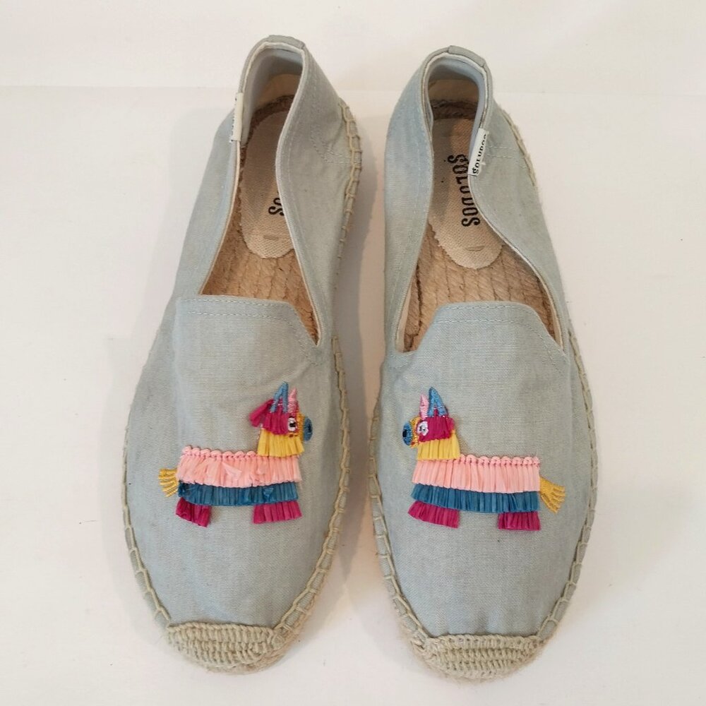 Soludos Flats Espadrille Womens 8 Gray Pinata Colorful Slip On Canvas Vegan